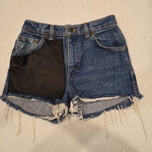 Denim and Black Patch Women Shorts